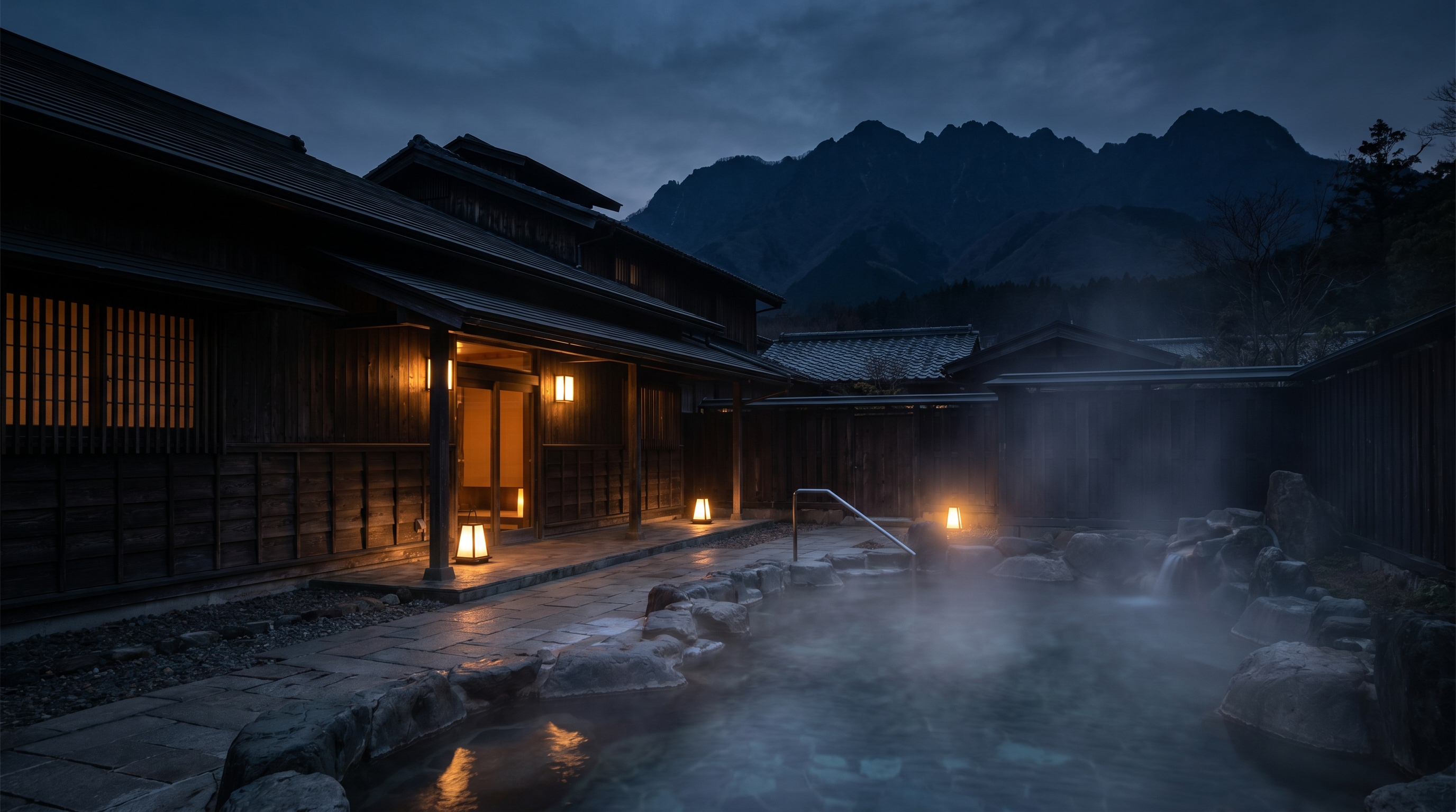 黒墨庵 露天風呂の夕景